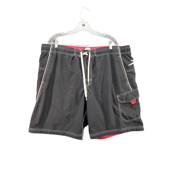 Mens Speedo Cargo Trunks Shorts Size XL Black Pockets Drawstring - Picture 1 of 10
